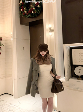 bewithRosey【古早baby】毛呢含羊毛西装版灰色修身大衣外套