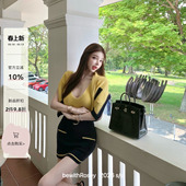吊带裙短外套 招财黄40%羊毛双拼色修身 bewithRosey 明媚假日