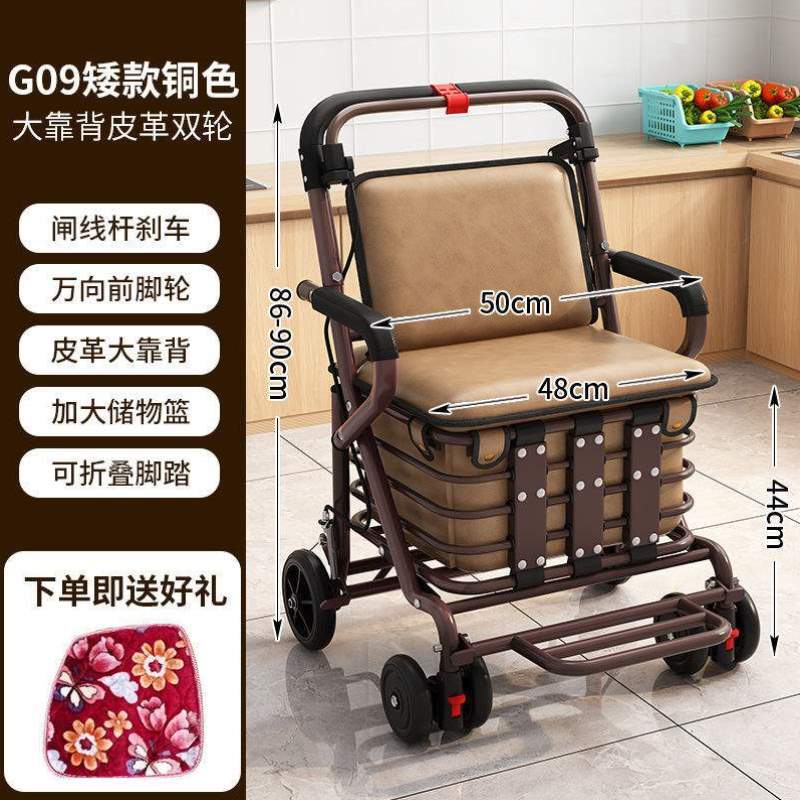 可手推便携手扶小推车助步车老年遛弯老人代步车四轮坐买菜可折叠