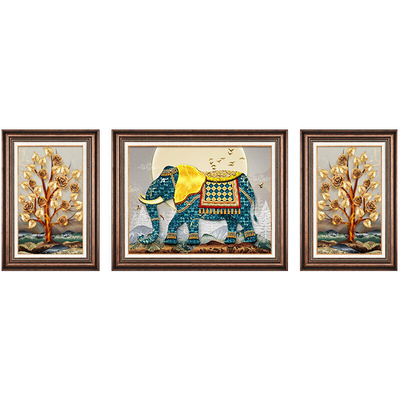 高档美式装饰画客厅沙发背景墙挂画大象鹿画欧式复古大气新中式三图片
