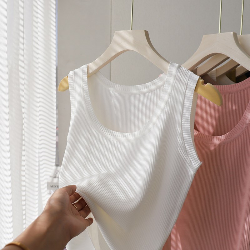 冰丝吊带背心女内搭打底衫多巴胺衬衣宽松外穿无袖U型领小上衣