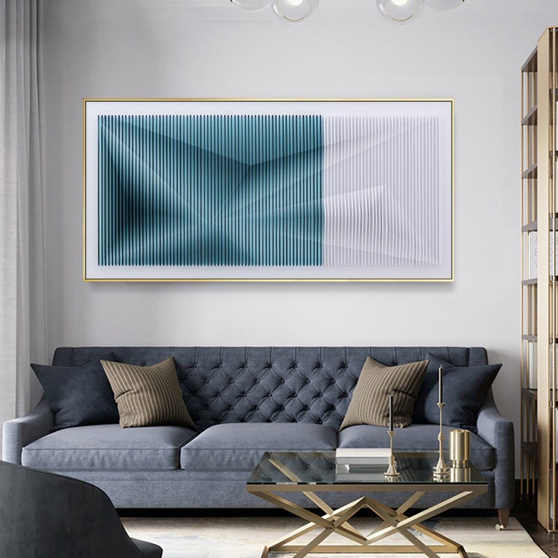 简约现代客厅沙发背景墙实物画售楼部酒店亚克力插片工艺装置画