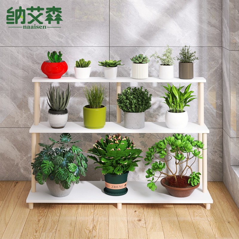 花架子阶梯式带轮可移动客厅阳台花盆置物架多层落地式实木花架