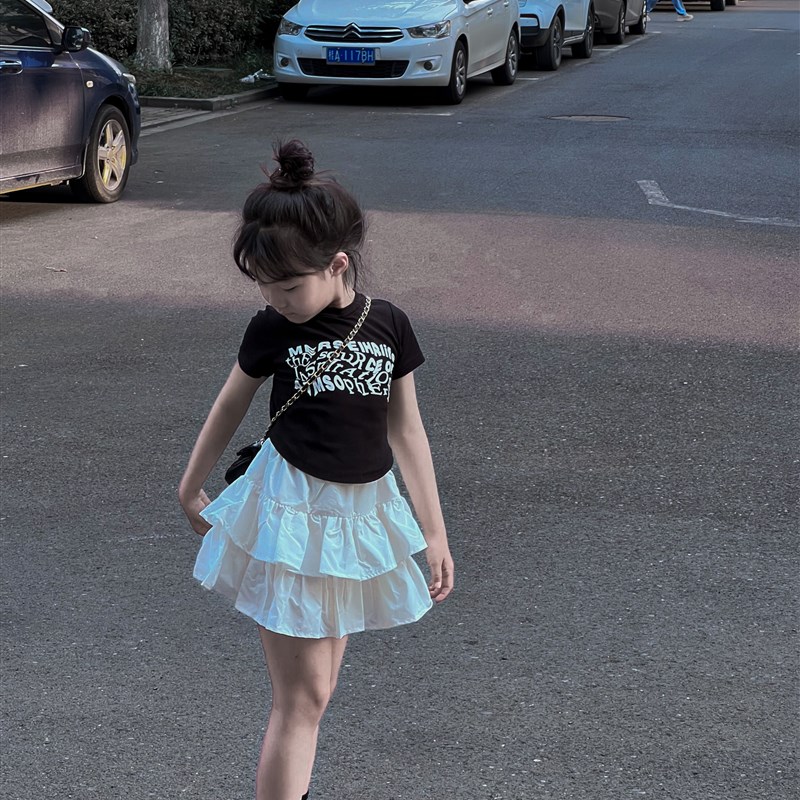 吉小可童装女童百褶短裙夏季小女孩高腰色防走光裙裤百搭蛋糕裙