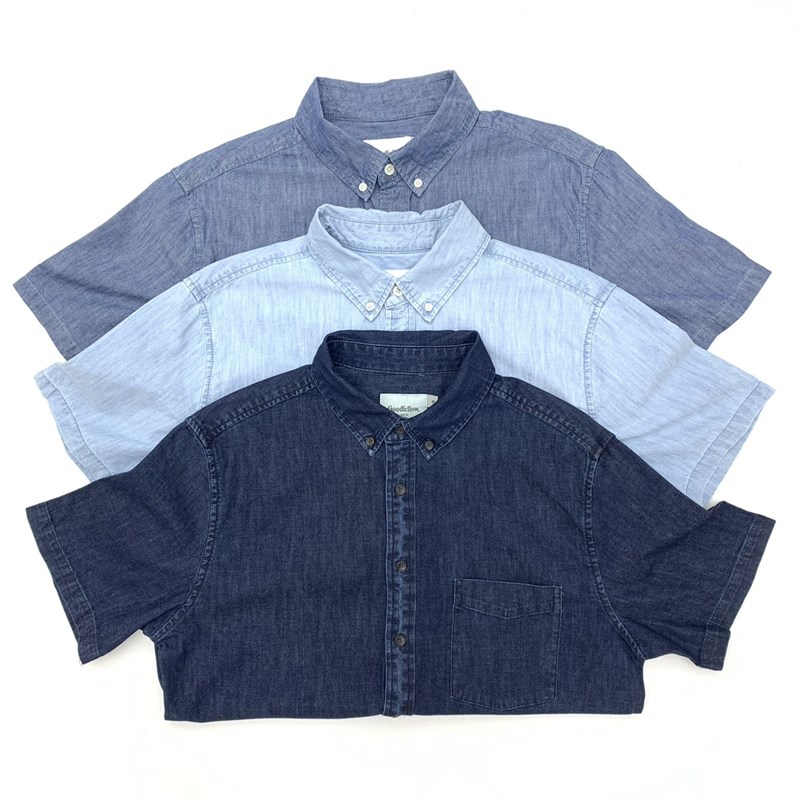 美式复古短袖衬衫男纯棉水洗衬衫宽松大尺码日系夏季港风牛仔上衣