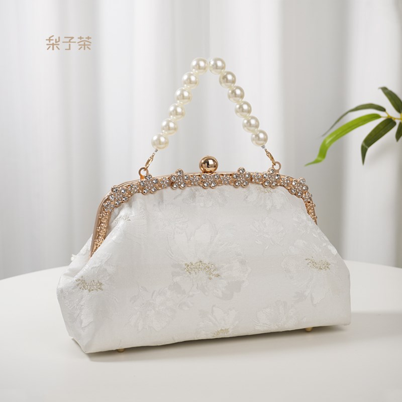 珍珠链条手提包女复古新中式小包包搭配穿旗袍的包古风汉服手拿包