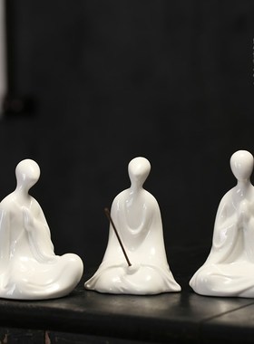 禅意陶瓷无相佛摆件o茶道配件小和尚盆景鱼缸造景中式家居客厅摆