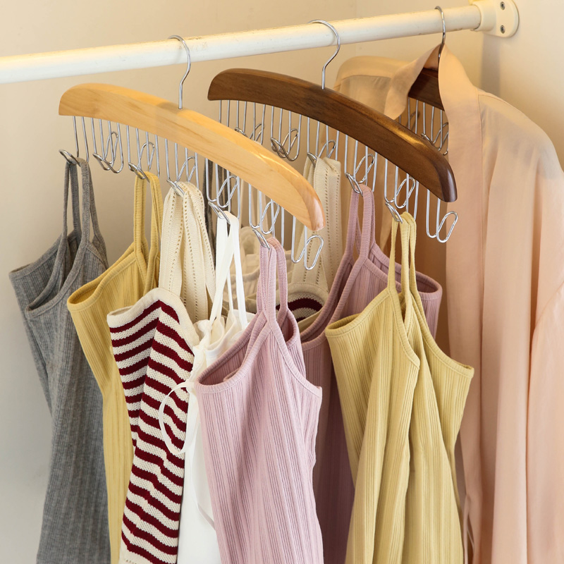 实木波浪衣架内衣吊带衣架衣柜多功能帽子挂钩收纳神器木质悬挂架