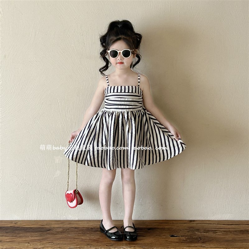 女童韩版吊带连衣裙2025夏季新款儿童洋气条纹裙宝宝高级感公主裙