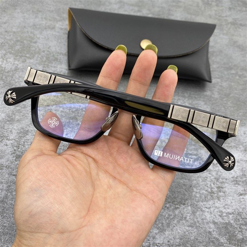 新款眼镜框架 粗框黑框复古板材带鼻托超轻纯钛近视平光镜