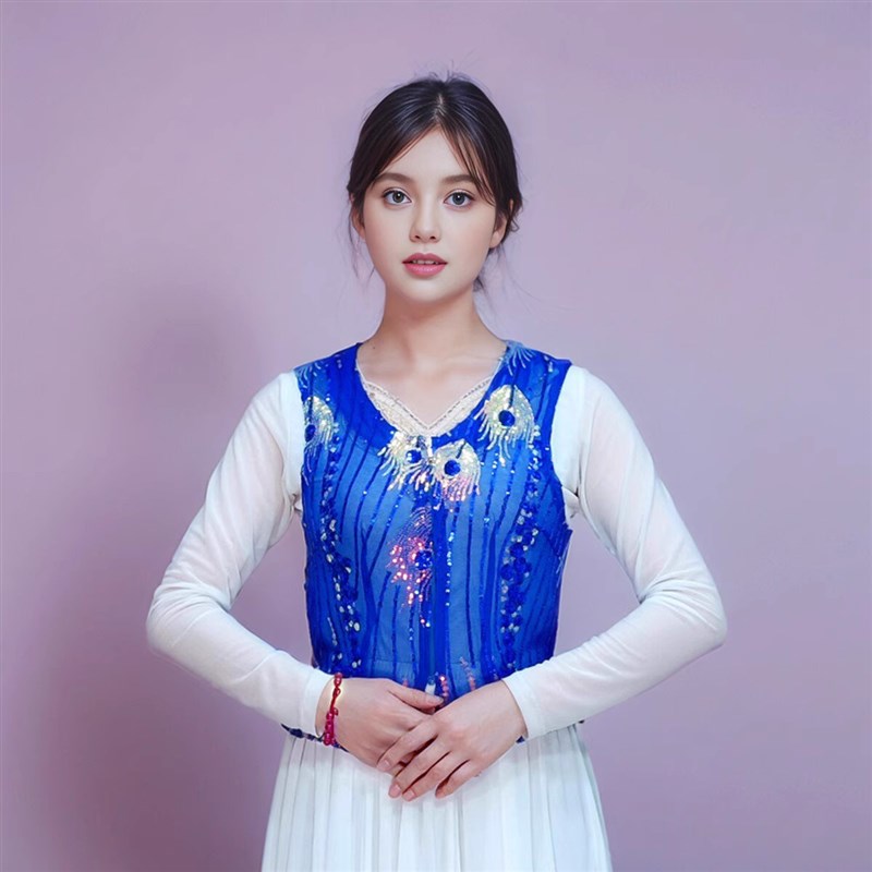 5新疆维族舞台服装维吾尔族民族表演舞蹈服饰短款亮片马甲女上衣