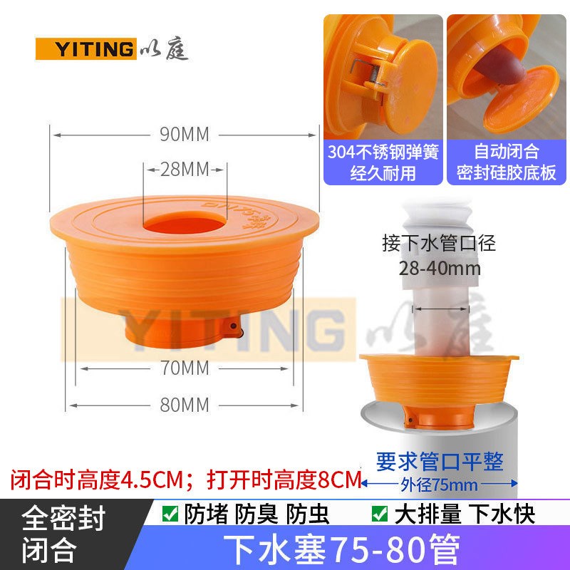 下水管防臭密封圈 厨房下水道厕所卫生间洗衣机地漏防臭芯塞75管