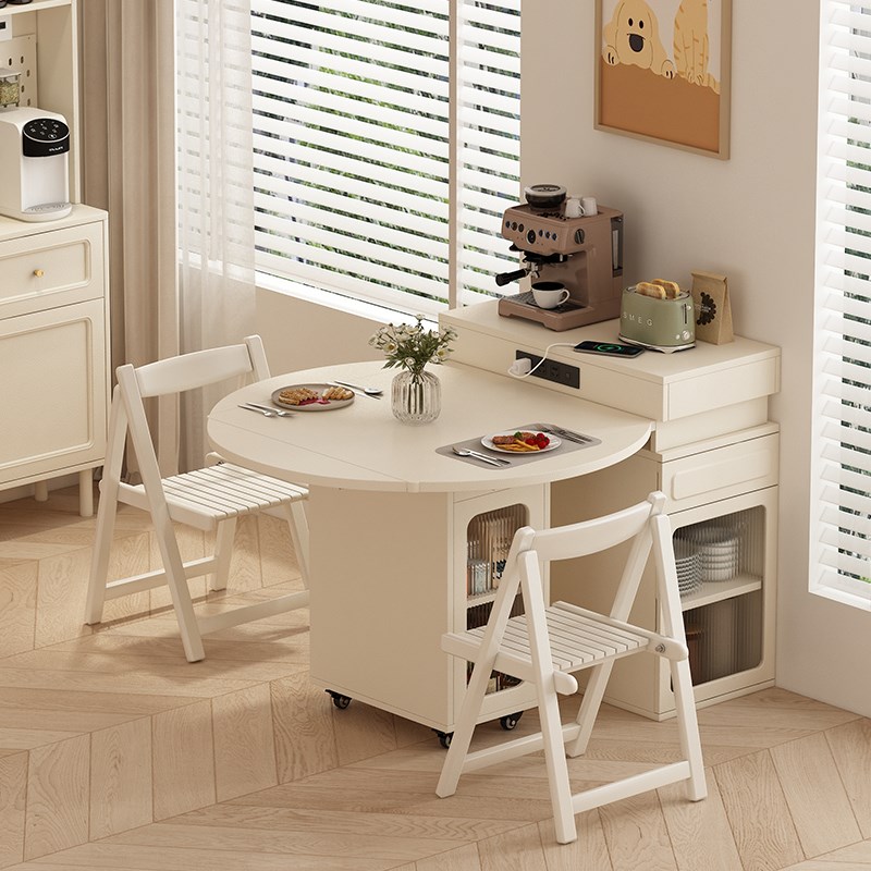 奶油风倒台餐桌一体高级岛台圆桌小户型开放式厨房吧台圆形倒台柜