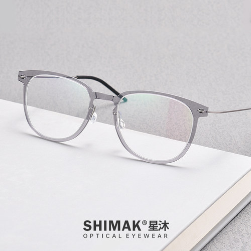 德系商务超轻手工板材纯钛无螺丝眼镜框男近视大脸林德防蓝光6549