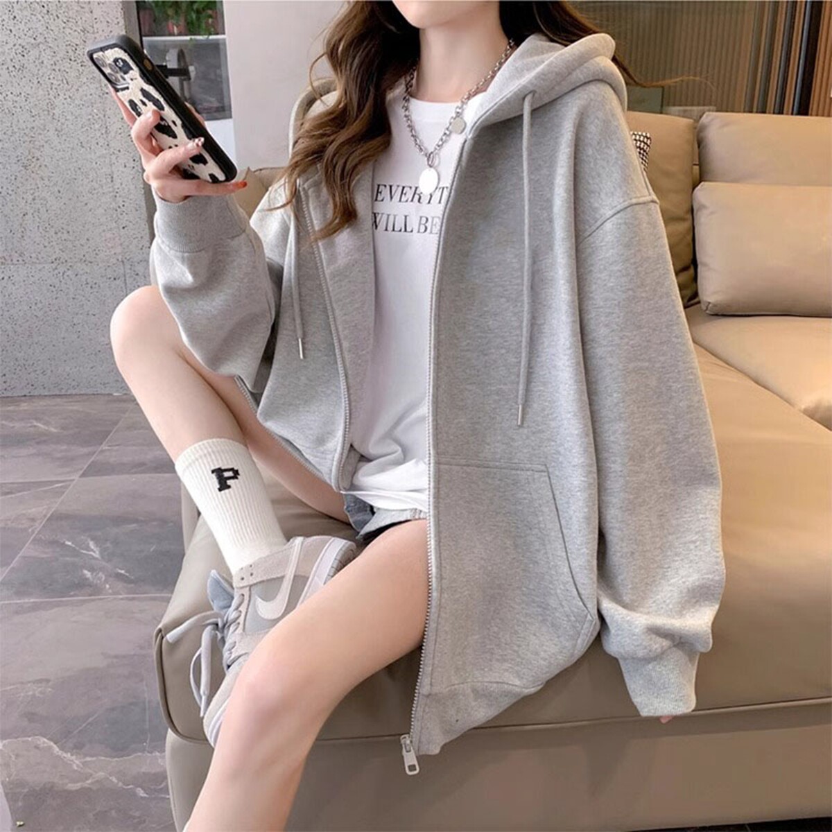 山东即墨100%纯棉开衫拉链卫衣女图片