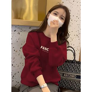 一线品牌即墨卫衣女秋冬小个子字母印花纯棉上衣洋气减龄加绒外套