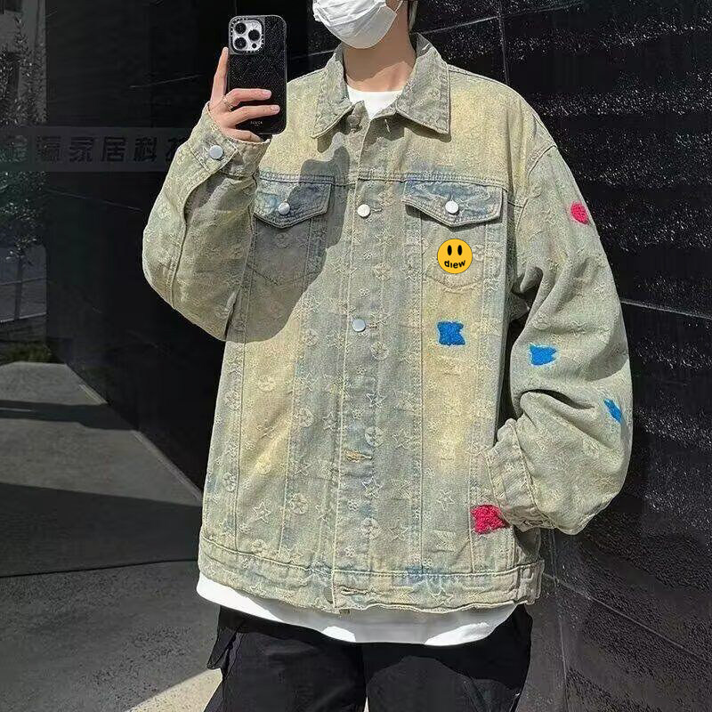 【一折专区】DREW SEEW 笑脸美式街头牛仔外套男女宽松翻领夹克潮,男装,牛仔外套,淘宝优惠券,粉丝福利购,淘宝优惠卷