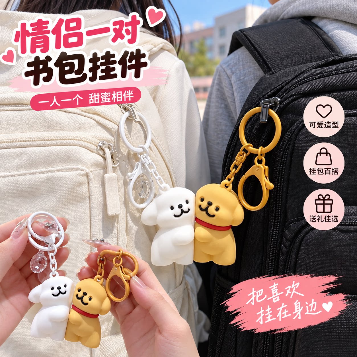 书包挂件情侣一对磁吸小狗可爱图片