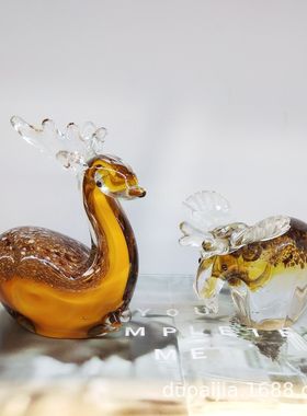 北欧简约玻璃摆件鹿q软装工艺装饰品纯手工古法琉璃摆件