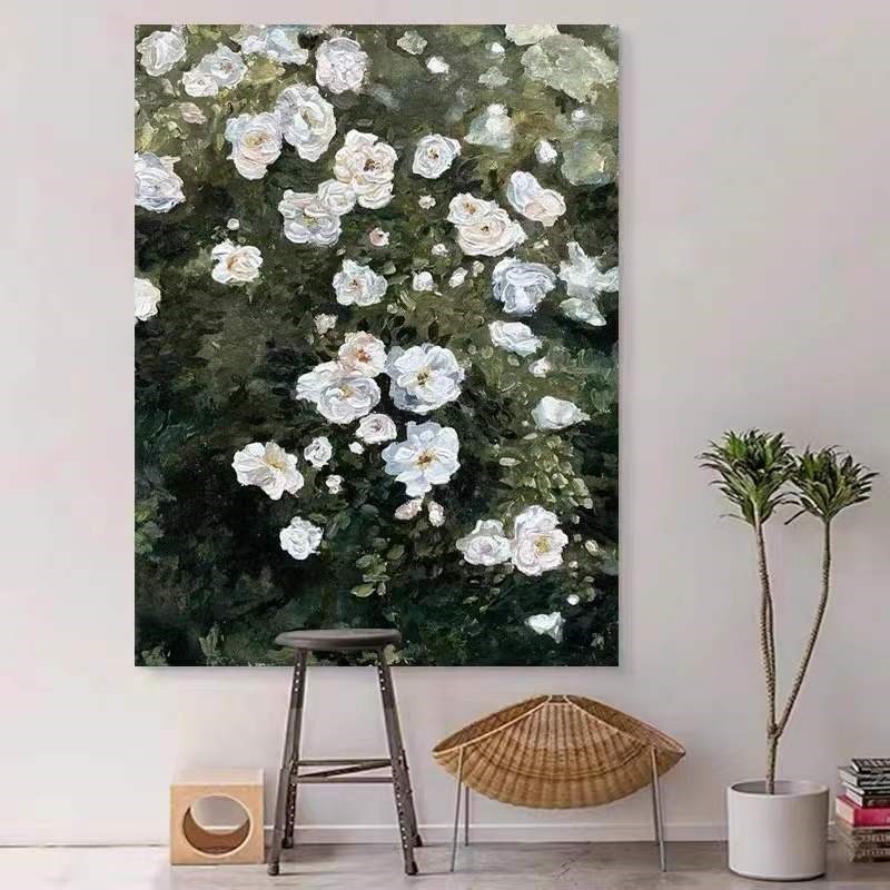 大芬村手绘油画侘寂风抽象u花卉客厅背景墙装饰画玄关立体肌理挂图片