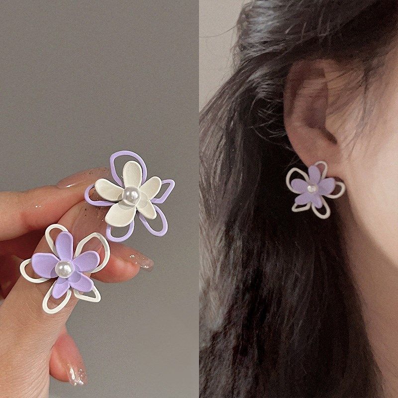 不对称撞色花朵耳环女纯银小众设计感耳饰甜美耳钉森系无耳洞耳夹,饰品/流行首饰/时尚饰品新,耳环,淘宝优惠券,粉丝福利购,淘宝优惠卷