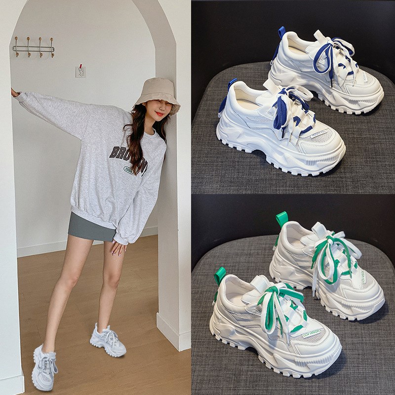 真皮爆款老爹f鞋女春夏新款厚底增高运动鞋松糕网面透气休闲小白