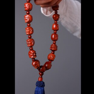 小叶紫檀木质g手串十八罗汉深雕珠念珠18罗汉手串手持车挂厂家直