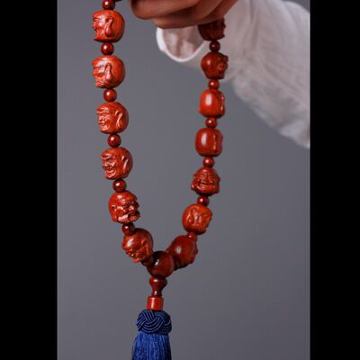 小叶紫檀木质g手串十八罗汉深雕珠念珠18罗汉手串手持车挂厂家直