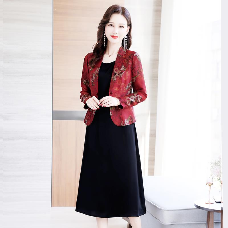 礼服参婆加婚宴二LZR妈妈喜服胖喜婆大码辈气质女装长薄款西服件