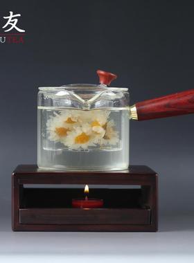 温茶炉件温茶器装日式璃茶壶加套热玻保温茶具配竹制温茶JY-64941