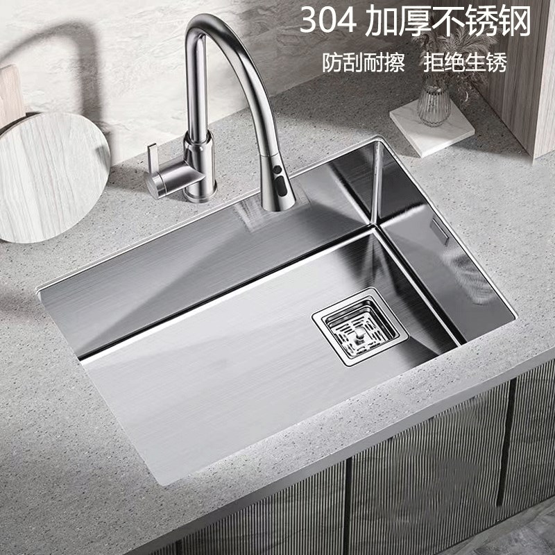 厨房304加厚水槽侧边r方孔下水器厨房洗菜盆家用台下嵌入式洗碗池