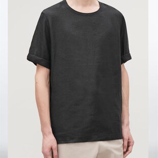 度物思仁夏男士梭织纯麻衬衫短袖圆领F宽松套头汉麻料吸汗透气防