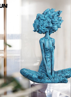 抽象人物玻璃纤维软装饰品时尚创意E坐姿少女雕塑橱窗门店落地摆