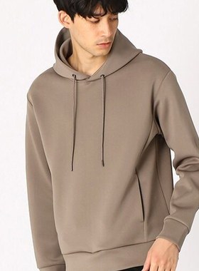 日系春秋男士商务休闲连帽套v头卫衣黑色长袖时尚纯色外套W39简洁