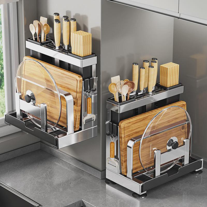 304不锈钢厨房刀架置物架砧板架一体筷J子刀具收纳架置物架菜刀架