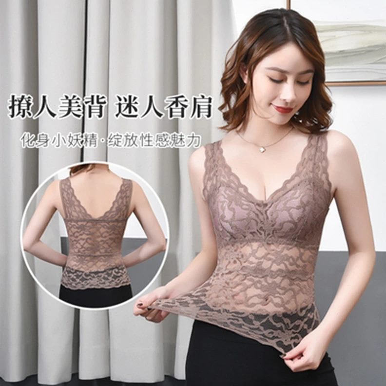 内搭上衣中长款胸垫大码夏季薄款打底衫背心女外穿带蕾丝美背吊带