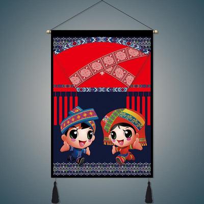 广西壮族风情挂画 民宿酒楼装饰画 壮乡文化特色民俗人物壮锦壁挂