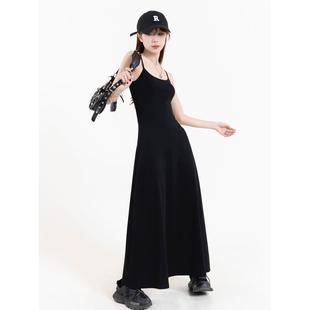 长裙显瘦裙子 黑色吊带连衣裙女2024夏季 修身 小黑裙无袖 打底裙法式