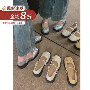 2025新款 鞋 贾不假银色玛丽珍女鞋 春季 子女开春小单鞋 配裙子小皮鞋