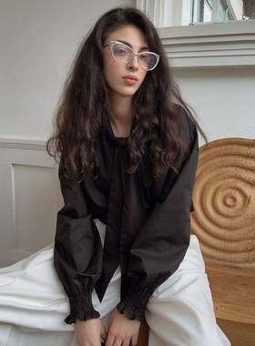 UNITY MODE 设计感v领蝴蝶结绑带长袖白色衬衫女早秋韩系宽松上衣