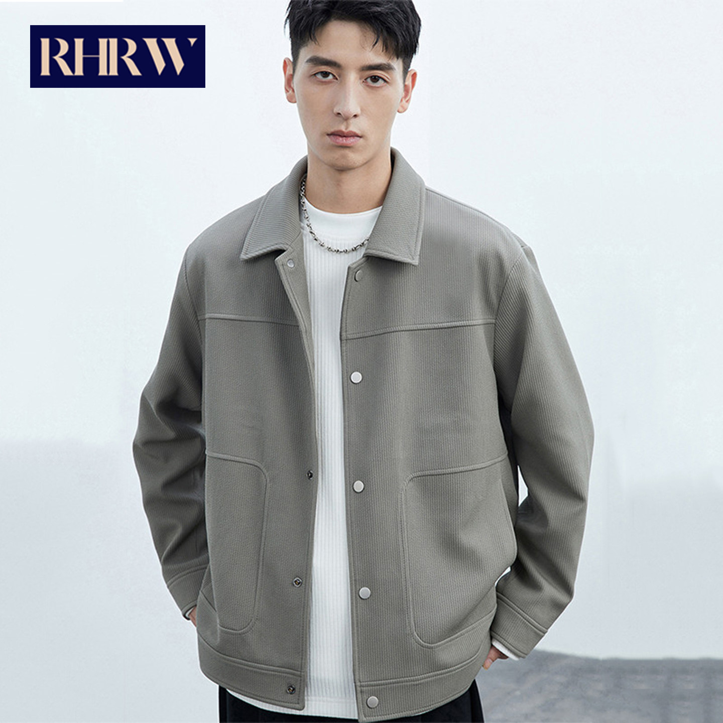 RHRW翻领肌理感夹克男2026年春秋季新款休闲百搭上衣宽松短款外套