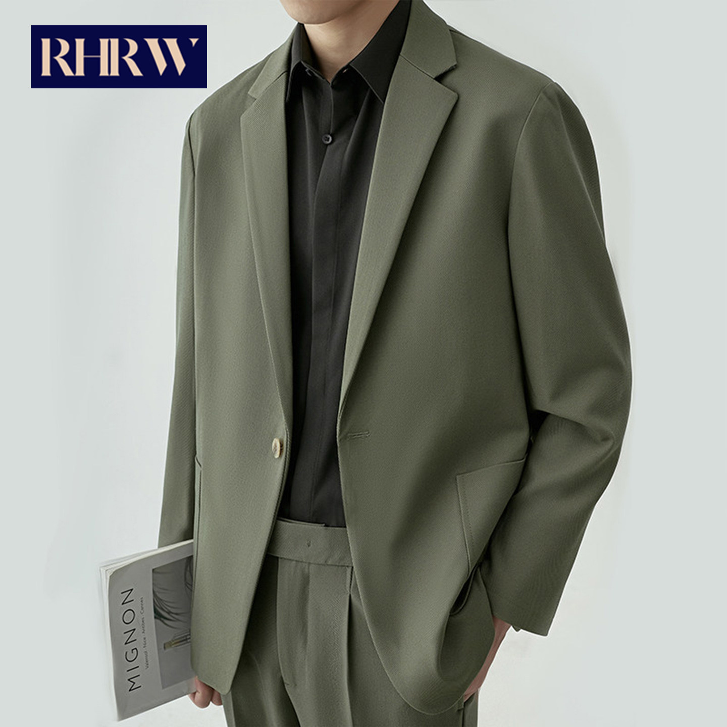 RHRW高级感轻熟风西服外套男2026年春季新款宽松商务休闲韩版西装