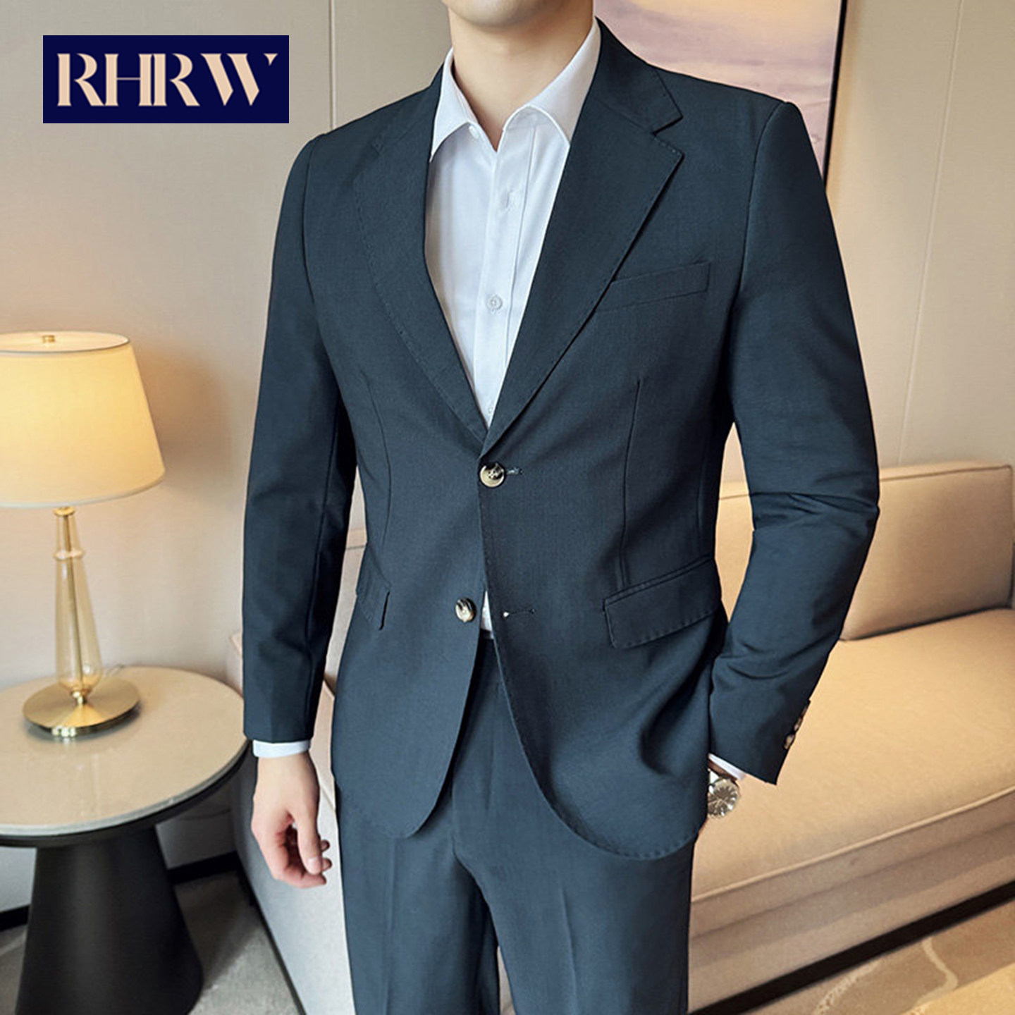 RHRW英伦绅士西服男2026春夏季新款休闲商务职业装修身大码两件套