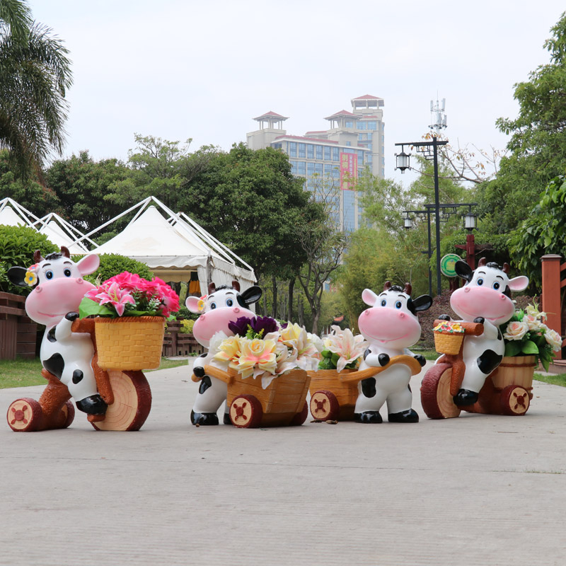 花园摆件奶牛花缸户外小品装饰