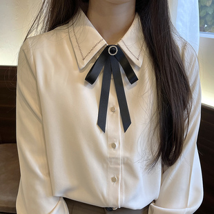 领结女衬衫 丝带气质学院风衬衣别针配饰黑色 装 饰蝴蝶结2024年新款