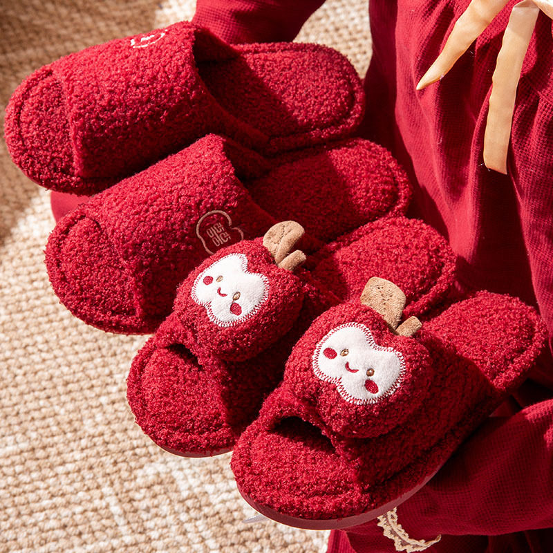 开口拖鞋结婚红色喜庆女方陪嫁新娘新郎婚礼情侣地板拖鞋四季防滑