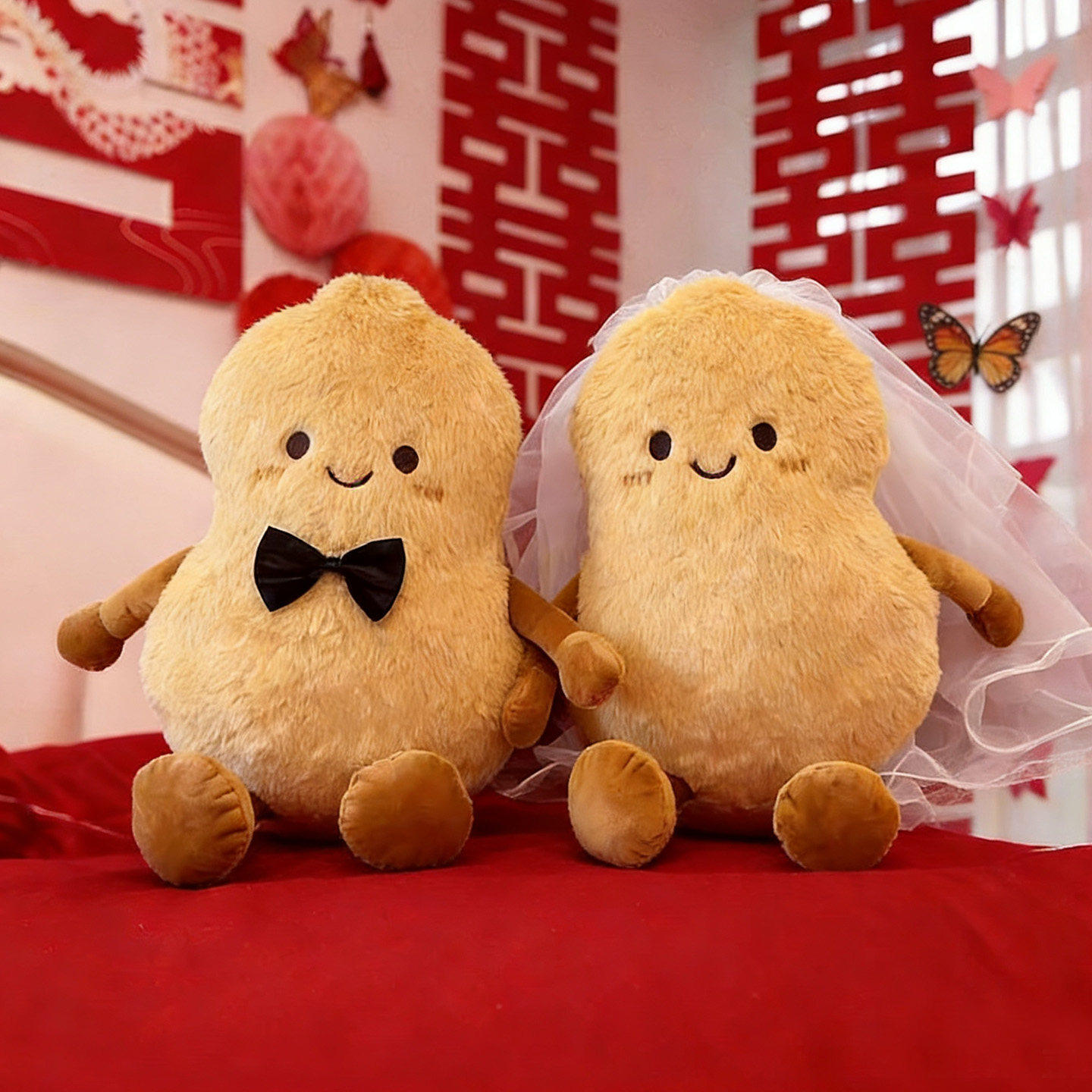 柚可花生结婚压牀娃娃娃娃一对新款高档玩偶抱枕新婚喜娃婚庆摆件