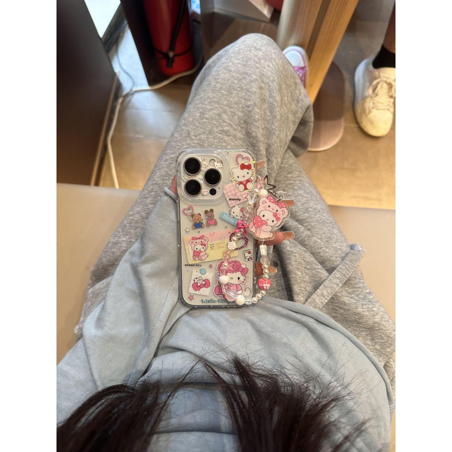 ins可爱卡通星星睡衣眼罩hellokitty适用苹果16手机壳吊坠日韩挂