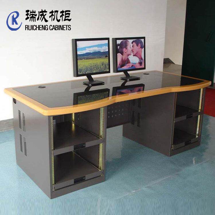瑞成华阳非线性编辑台电脑台双机柜非编台19英寸尺寸弧形