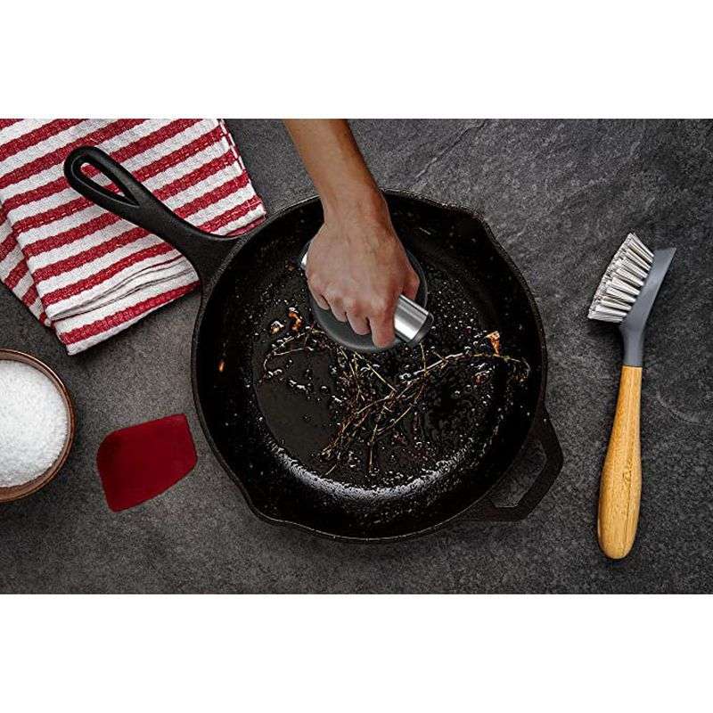 304316带手柄不锈钢圆形环网刷锅烧烤网洗锅网金属厨房烧烤刷